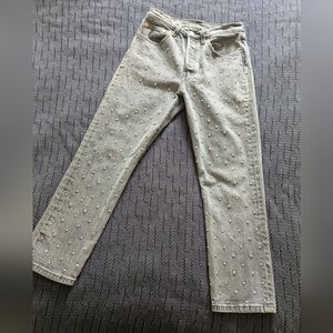 Levi's Rhinestone Hi-Rise Straight Leg Grey Jeans Sz 26